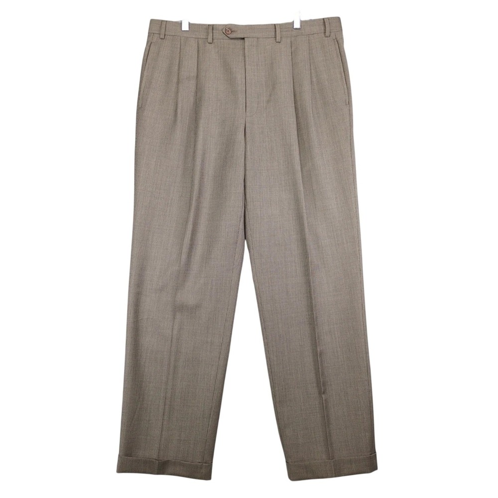 Lauren Ralph Lauren Brown Check Dress Pants Mens 38x32 Pleated Classic Slacks